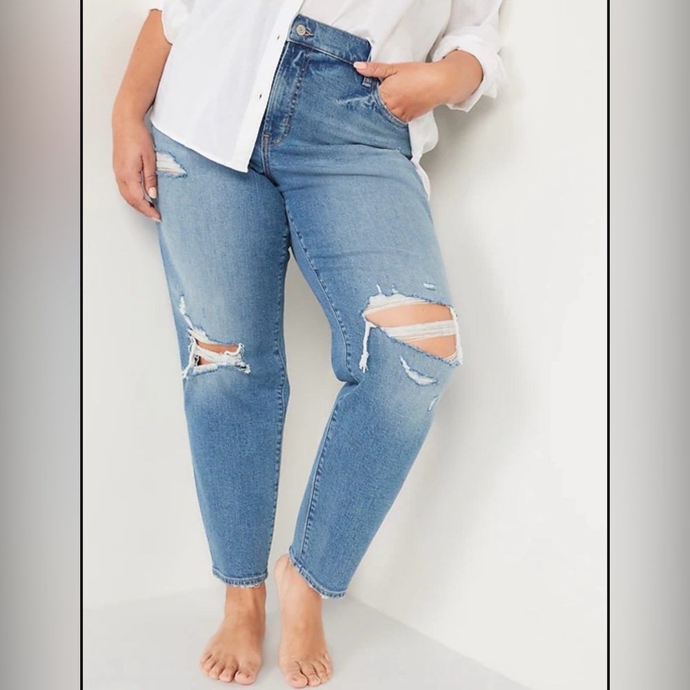 OLD NAVYHigh-Waisted Secret-Smooth Pockets O.G. Straight Plus-Size Ripped Jeans